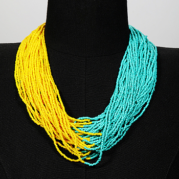 Plastic Beaded Multi-strand Necklaces, Bohemian Style Necklace, Yellow, 20.87 inch(53cm)