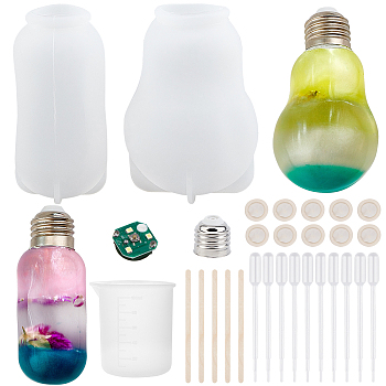 Gorgecraft DIY Light Bulb Making Kits, with Silicone Molds, Silicone 100ml Measuring Cup, Plastic Transfer Pipettes, Birch Wooden Craft Ice Cream Sticks, Latex Finger Cots, White, 84.5x43mm, Hole: 23.5mm