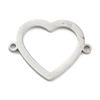 304 Stainless Steel Hollow Connector Charms, Heart Links, Stainless Steel Color, 14.5x19x1mm, Hole: 1mm