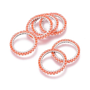 MIYUKI & TOHO Handmade Japanese Seed Beads, with Silver Plated 304 Stainless Steel Link Rings, Loom Pattern, Ring/Circle, Tomato, 18~19x1.7mm, Inner Diameter: 14mm