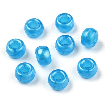 Plastic Pearlized Beads, Barrel, Deep Sky Blue, 9x6mm, Hole: 3.8mm, about 1900pcs/500g