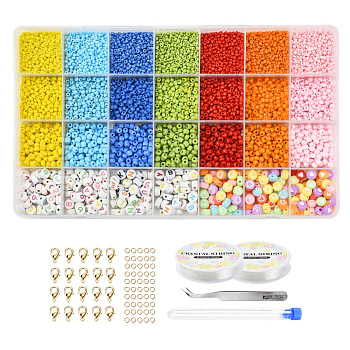 DIY Jewelry Making Kits, Including Glass Seed Beads, Acrylic Beads, Elastic Crystal Thread, Tweezers, Scissors, Plastic Test Tube, Steel Beading Needles, Alloy Clasps  and Iron Rings, Mixed Color, Beads: 2~4mm, Hole: 1~1.5mm, 7x3~4mm, Hole: 1.5~2mm, 8540pcs/set