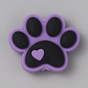 Paw Print PVC Plastic Beads, Purple, 24x30x9mm, Hole: 4mm