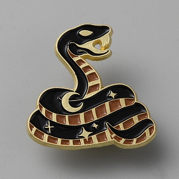 Animal Enamel Pins, Golden Alloy Brooch, for Backpack Clothes, Snake, 30.5x30mm