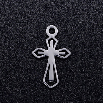 201 Stainless Steel Tiny Cross Charms, Stainless Steel Color, 15x9x1mm, Hole: 1.5mm