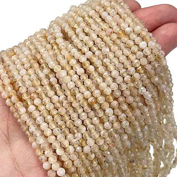 Natural Citrine Beads Strands, Faceted, Round, 3mm, Hole: 0.8mm, about 124pcs/strand, 15.35''(39cm)