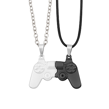 Magnetic Game Controller Alloy Pendant Matching Necklaces Set, with Cable Chains & Imitation Leather Cords, for Couples Best Friends, Gunmetal & Platinum, 23.62 inch(60cm), 2pcs/set