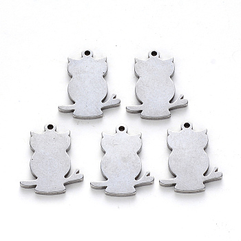 201 Stainless Steel Pendants, Laser Cut, Blank Stamping Tag, Owl, Stainless Steel Color, 14x11x1mm, Hole: 1mm