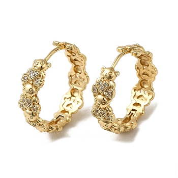 KC Gold Plated Brass Micro Pave Cubic Zirconia Hoop Earring, Bear, 24x7.5mm