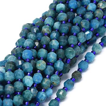 Natural Apatite Beads Strands, with Seed Beads, Faceted, Bicone, Double Terminated Point Prism Beads, 5~7x6mm, Hole: 0.8mm, about 48pcs/strand, 15.55 inch(39.5cm)