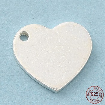 Blank 925 Sterling Silver Charms, Heart, Silver, 9.5x9x1mm, Hole: 1mm