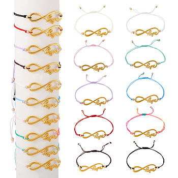 10Pcs 10 Color Alloy Infinity with Hope Link Bracelets Set for Men Women, Golden, Inner Diameter: 3-1/2 inch(9cm), 1Pc/color