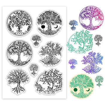 Custom Summer Theme PVC Plastic Clear Stamps, for DIY Scrapbooking, Photo Album Decorative, Cards Making, Tree of Life, 160x110mm