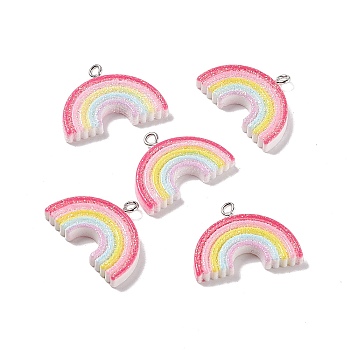 Opaque Resin Pendants, with Platinum Tone Iron Loops and Glitter Powder, Rainbow, Colorful, 20x27x4mm, Hole: 2mm