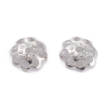 Brass Multi-Petal Bead Caps, Long-Lasting Plated, Flower, Real Platinum Plated, 5.5x1.5mm, Hole: 0.7mm