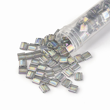 MIYUKI TILA Beads, Japanese Seed Beads, 2-Hole, (TL2440D) Dark Transparent Gray Rainbow Luster, 5x5x1.9mm, Hole: 0.8mm, about 1180pcs/bag, 100g/bag