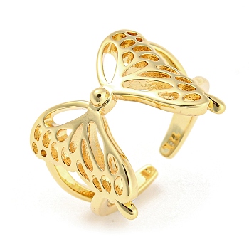 Brass Open Cuff Rings, Hollow Butterfly, Golden, US Size 6(16.5mm)