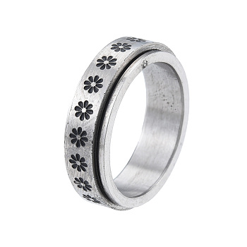201 Stainless Steel Flower Rotating Ring, Calming Worry Meditation Fidget Spinner Ring for Women, Stainless Steel Color, Inner Diameter: 17mm