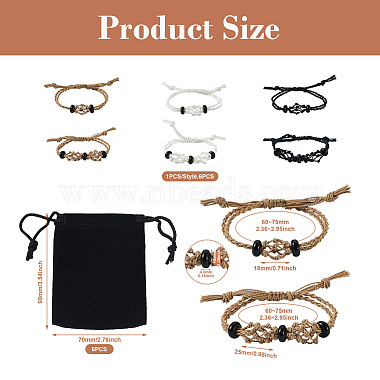 6Pcs Adjustable Braided Waxed Polyester Cord Macrame Pouch Bracelet Making(BJEW-FW0001-04)-3