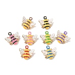Alloy Enamel Pendants, Bees Charms, Golden, Mixed Color, 15.5x16.5x5mm, Hole: 1.5mm(AL-CBAA7FD-01)