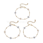 Glass & ABS Plastic Imitation Pearl Beads Link Bracelets, 304 Stainless Steel Cable Chains Bracelets for Women, Flower, Light Blue, 7-3/8 inch(18.7cm)(BJEW-JB12572-03)