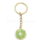 Alloy Enamel Keychains, with Iron Rings, Light Gold, Lemon, 81mm, Pendant: 25.8mm(KEYC-YW00233-04)