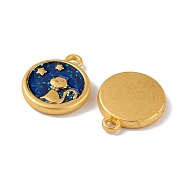 Alloy Enamel Pendants, Flat Round with Cat Charm, Light Gold, Marine Blue, 15.5x13x3mm, Hole: 1mm(ENAM-M056-15KCG)