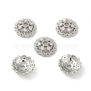 Rack Plating Brass Beads Caps, with Clear Cubic Zirconia, Long-Lasting Plated, Lead Free & Cadmium Free, Flower, Platinum, 8x8x3mm, Hole: 1.2mm(KK-B088-03B-P)
