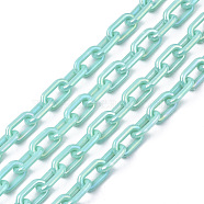 Acrylic Opaque Cable Chains, AB Color, Oval, Turquoise, 13x8x2mm, 19.68 inch(50cm)/strand(X-PACR-N009-002D)