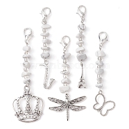 Wedding Theme Alloy Pendants Decorations, with Howlite Chip, with Alloy Lobster Claw Clasps, Mixed Shapes, Antique Silver & Platinum, 79~89mm(HJEW-JM01326)