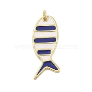 Rack Plating Brass Enamel Pendants, with Jump Ring, Long-Lasting Plated, Cadmium Free & Lead Free, Real 18K Gold Plated, Fish Charm, Black, 29x12x2mm, Hole: 3mm(KK-Z074-10G-02)