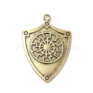 Tibetan Style Alloy Pendants, Shield Charm, Antique Bronze, 43x29.5x2.5mm, Hole: 2.6mm(PALLOY-B008-05AB)