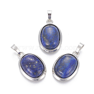 Natural Lapis Lazuli Pendants, with Brass Findings, Oval, Platinum, 25~26x17~17.5x8~9mm, Hole: 8x5mm(G-L512-D07)