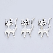 Tibetan Style Alloy Kitten Pendants, Cadmium Free & Lead Free, Cartoon Cat Shape, Antique Silver, 22x13x1.5mm, Hole: 0.7mm, about 375pcs/500g(TIBE-R316-067AS-RS)