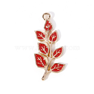 Thanksgiving Day Theme Alloy Enamel Pendants, Golden, Leaf Charm, Red, 30x14x1.5mm, Hole: 1.6mm(ENAM-M002-03G-18)