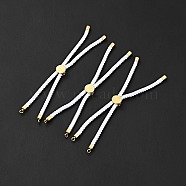 Half Finished Twisted Milan Rope Slider Bracelets, with Rack Plating Brass Cord Ends & Open Loop, Cadmium Free & Lead Free, for Connector Charm Bracelet Making, Golden, White, 222~230x3mm(FIND-G032-01G-20)