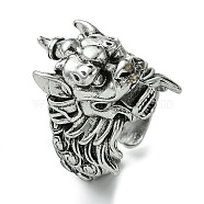 Dragon Alloy Open Cuff Rings, Lead Free & Cadmium Free, Antique Silver, 20mm, Inner Diameter: Adjustable(RJEW-K275-34AS)