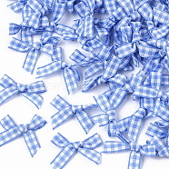 Handmade Woven Costume Accessories, Tartan Pattern Ribbon Bowknot, Cornflower Blue, 22~26x25~35x2~5mm(X-WOVE-TAC0002-001C)