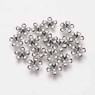 5-Petal 304 Stainless Steel Flower Bead Caps, Stainless Steel Color, 9x2mm, Hole: 1.2mm(STAS-L205-09A)