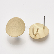 Iron Stud Earring Findings, with Steel Pins and Loop, Flat Round, Matte Gold Color, 15mm, Hole: 4mm, Pin: 0.7mm(IFIN-S703-33)