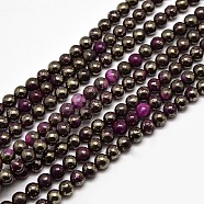 Electroplate Gemstone Natural Pyrite Round Beads Strands, Dyed, Deep Pink, 6mm, Hole: 1mm, about 66pcs/strand, 15.74 inch(G-L129-6mm-02)