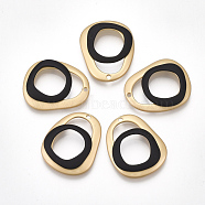 Spray Painted Alloy Pendants, Matte Style, Oval, Black, 29x24x4.5mm, Hole: 2mm(X-PALLOY-T067-25A)