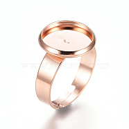 Adjustable 201 Stainless Steel Finger Rings Components, Pad Ring Base Findings, Flat Round, Rose Gold, Tray: 12mm, 18mm(STAS-E484-44H-RG)