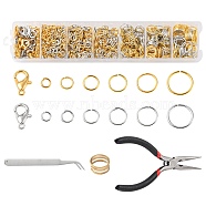 DIY Jewelry Making Finding Kit, Including Zinc Alloy Lobster Claw Clasps, Iron Open Jump Rings, Pliers, Brass Rings, Tweezer, Platinum & Golden, 1203Pcs/set(DIY-YW0006-98)