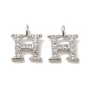 Initial Letter Brass Micro Pave Cubic Zirconia Pendants, Letter H, 9~10x4~10x1.5~2mm, Hole: 1.5mm(ZIRC-F008-H)