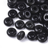 Natural Black Gemstone European Beads, Large Hole Beads, Rondelle, 10x4.5mm, Hole: 4mm(X-G-Q503-01)