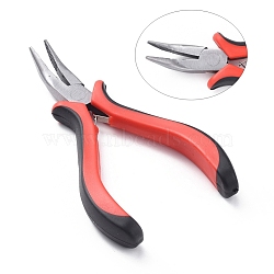 Carbon Steel Jewelry Pliers, Bent Nose Pliers, Serrated Jaw, Polishing, Red, 135mm(PT-S033)