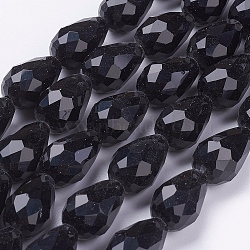 Glass Beads Strands, Faceted, teardrop, Black, 15x10mm, Hole: 1mm, about 48~50pcs/strand, 26.6 inch(GLAA-E010-10x15mm-17)