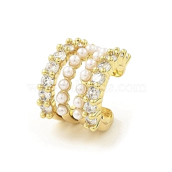 Rack Plating Brass Micro Pave Cubic Zirconia Cuff Earring, with Plastic Pearl Beads, Long-Lasting Plated, Lead Free & Cadmium Free, Real 18K Gold Plated, 13.5x17.5x12mm(EJEW-H117-10G)