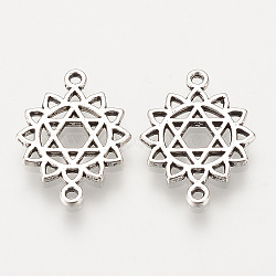 Tibetan Style Alloy Links connectors, Flower, Cadmium Free & Lead Free, Chakra Anahata, Antique Silver, 20x15x1.5mm, Hole: 1mm, about 1130pcs/1000g(TIBEP-S315-31AS-RS)